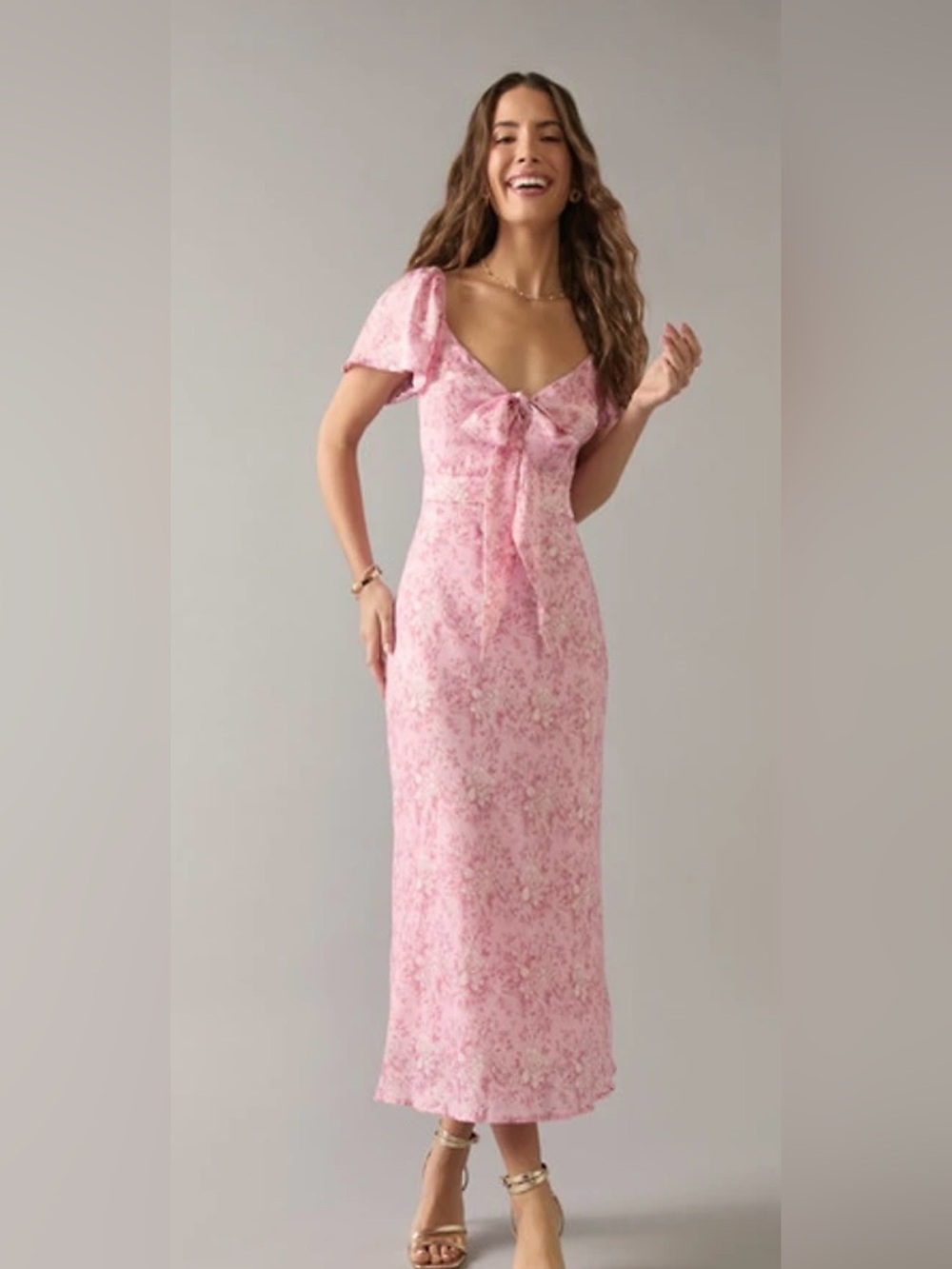 Audrey Parks Francesca's Maria Silky Floral Tie
Front Midi Dress size small